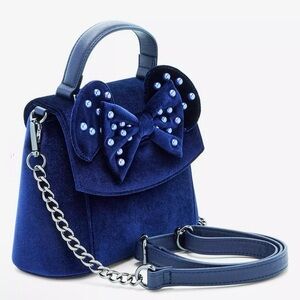 Minnie Mouse Loungefly Velvet Pearl Blue Crossbody Bag Purse New​